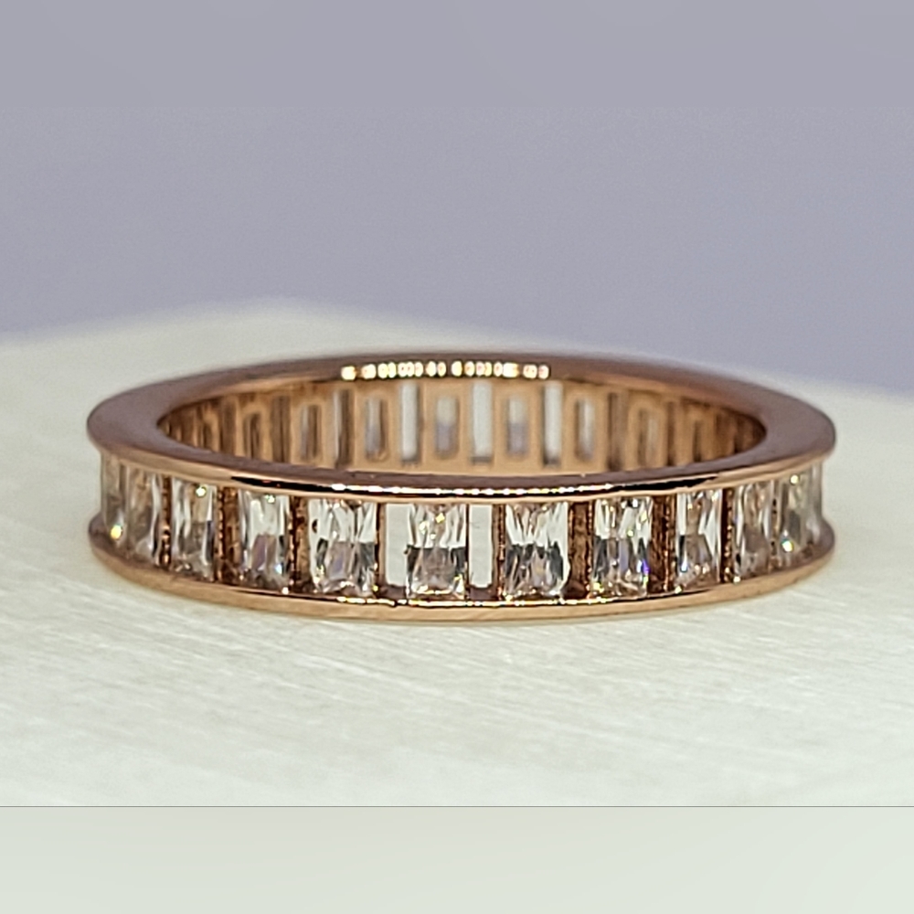 925 Sterling Silver Rose Tone Eternity Band Cubic Zirconia Size 5